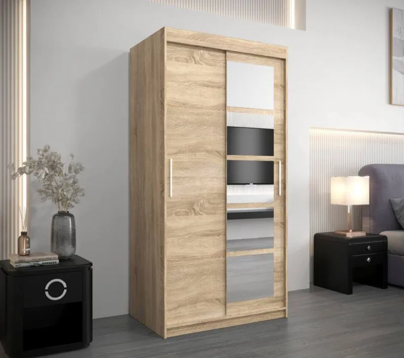 100 cm breiter Kleiderschrank mit 5 Fächern und 2 Türen | Farbe: Sonoma Eiche Abbildung