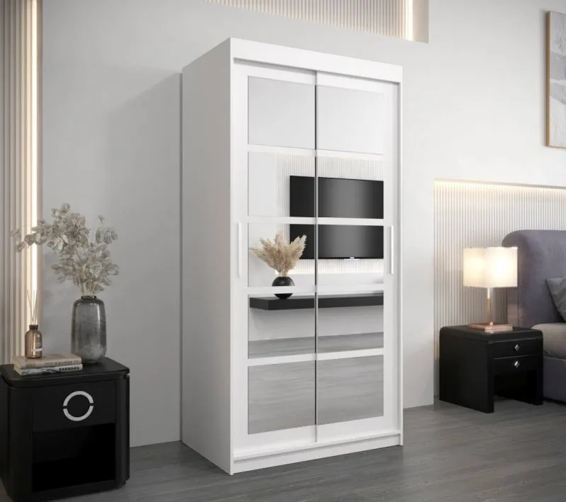 100 cm breiter Kleiderschrank mit 5 Fächern und 2 Türen | Farbe: Weiß Abbildung