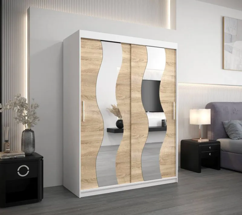 150 cm breiter Kleiderschrank mit 5 Fächern und 2 Türen | Farbe: Sonoma Eiche / Weiß Abbildung