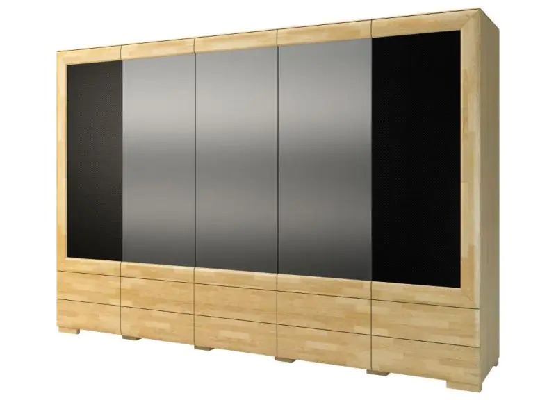 Kleiderschrank mit 6 Schubladen, Farbe: Eiche / Schwarz 204x303x61 cm Abbildung