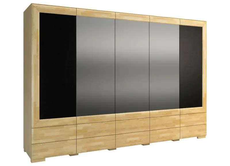 Kleiderschrank mit 6 Schubladen, Farbe: Eiche / Schwarz 224x303x61 cm Abbildung