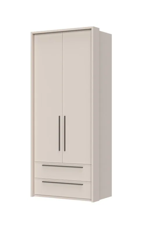 Kleiderschrank mit Rahmen Neiafu 31, zwei Schubladen, Farbe: Kaschmir, Soft-Close-System, eine Kleiderstange, drei Einlegeböden, Maße: 226 x 97 x 60 cm