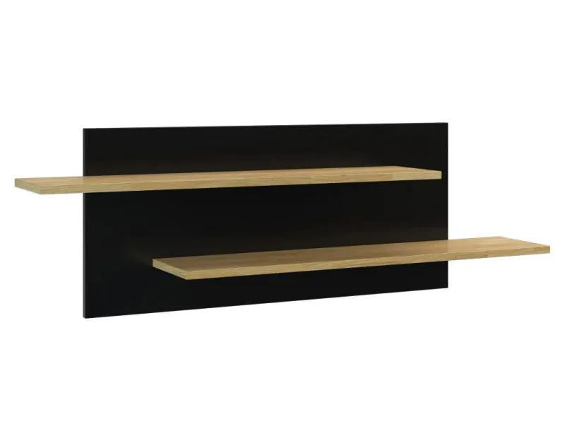 Küchenregal Hängeregal Küchen-Wandregal - 122 cm breit, teilmassiv, Farbe: Eiche / Schwarz Abbildung