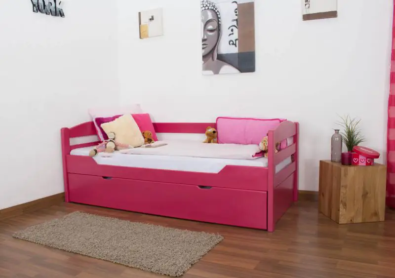 Bett ausziehbar 90 x 200 cm Buche Rosa mit 1 Schublade(n) Abbildung