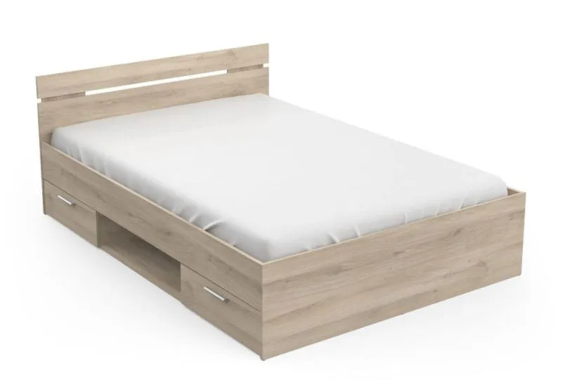 Einzelbett Damboa 44, ein offenes Fach, Farbe: Eiche Kronberg, Liegefläche: 140 x 200 cm, mit zwei Schubladen, sehr gut kombinierbar