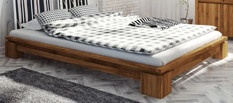 Wildeiche-Bett massiv | 90 x 200 cm | Wildeiche | Geölt | Natur Abbildung