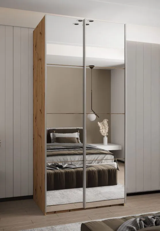 Kleiderschrank / Schiebetürenschrank | 6 Fächer | 245,5 x 110 x 64 cm | ABS-Kantenschutz | 6 Einlegeböden | 2 Kleiderstangen | Farbe: Eiche Artisan