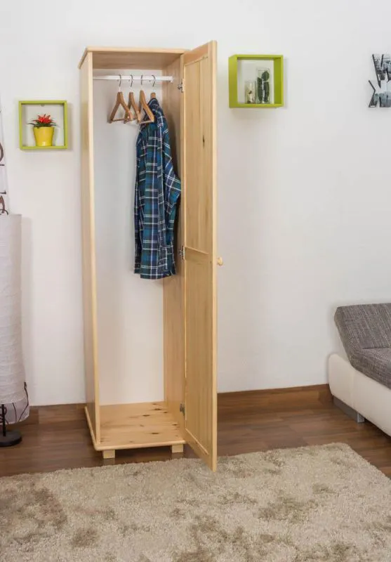Massivholz-Kleiderschrank Kiefer, Farbe: Natur 190x47x60 cm Abbildung