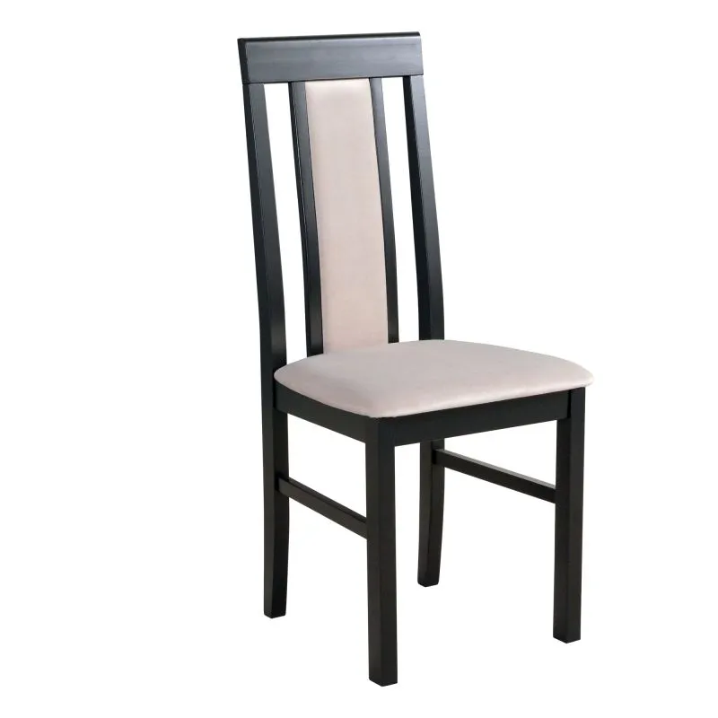 Stuhl Nasran im klassischen Stil, robustes Buchenholz in schwarz, Sitzfläche gepolstert in Hellgrau/Beige, Polster aus T-25 Schaum für hohen Komfort
