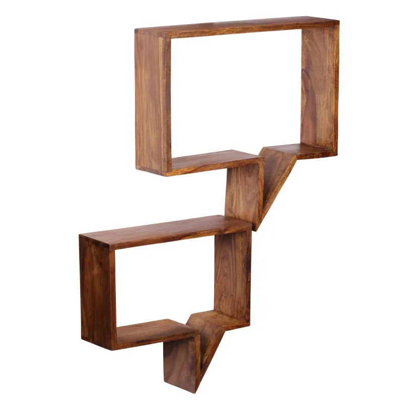 Wandregal 2 teilig in Sprechblasen-Form, Farbe: Sheesham - Abmessungen: 49 x 50 x 13 cm (H x B x T), aus Sheesham Massivholz