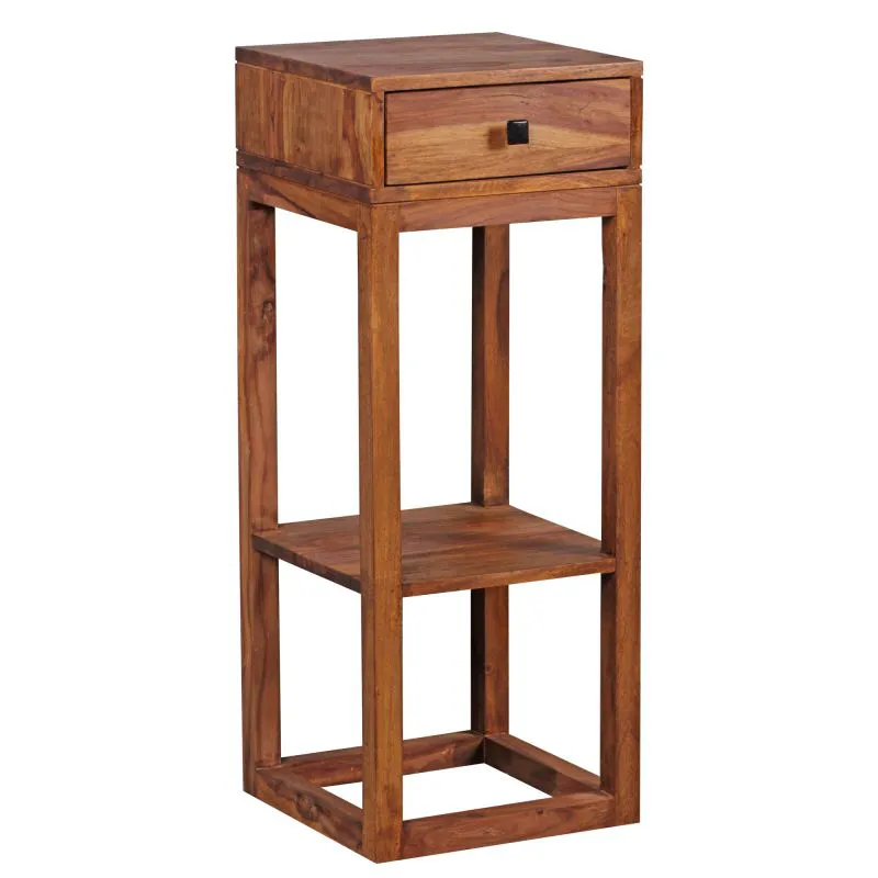 Telefontisch / Beistelltisch aus Sheesham Massivholz, Farbe: Sheesham - Abmessungen: 90 x 35 x 35 cm (H x B x T), mit Schublade und Ablagefach