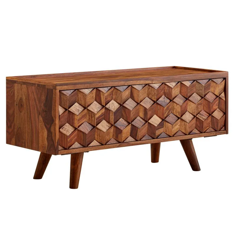 TV-Unterschrank / Lowboard, Farbe: Sheesham, teilmassiv - Abmessungen: 44 x 92 x 35 cm (H x B x T)