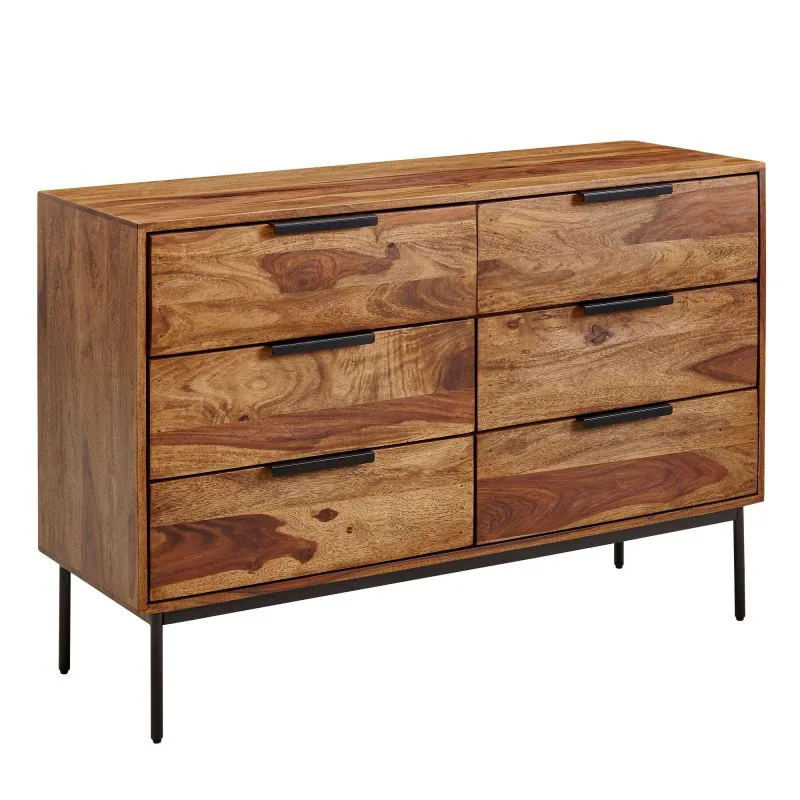 Kommode / Sideboard, Farbe: Sheesham, teilmassiv - Abmessungen: 80 x 117 x 42 cm (H x B x T)