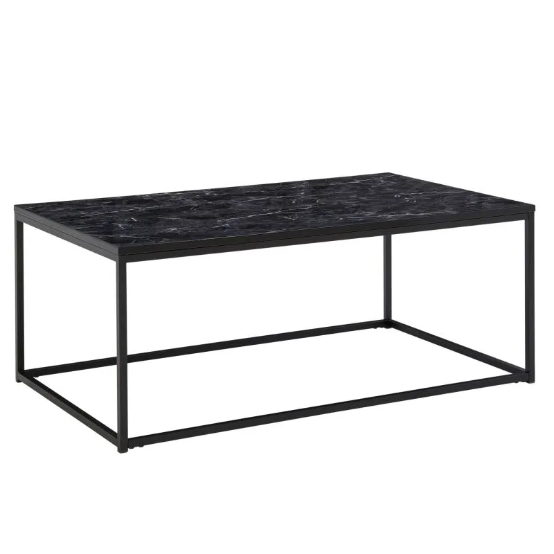Wohnzimmertisch eckig, Farbe: Marmoroptik / Schwarz - Abmessungen: 100 x 60 x 40 cm (B x T x H)
