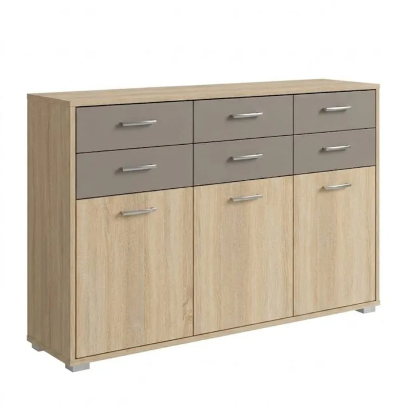 Kommode Ciomas 03, Farbe: Sonoma Eiche / Grau - Abmessungen: 104 x 130 x 40 cm (H x B x T)