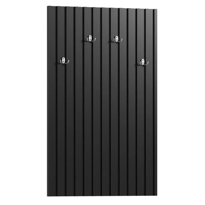 Garderobe mit 4 Metallhaken, schwarze Lamellen, 110 x 67 x 4 cm, schlicht und modern, hochwertig verarbeitet, gut kombinierbar