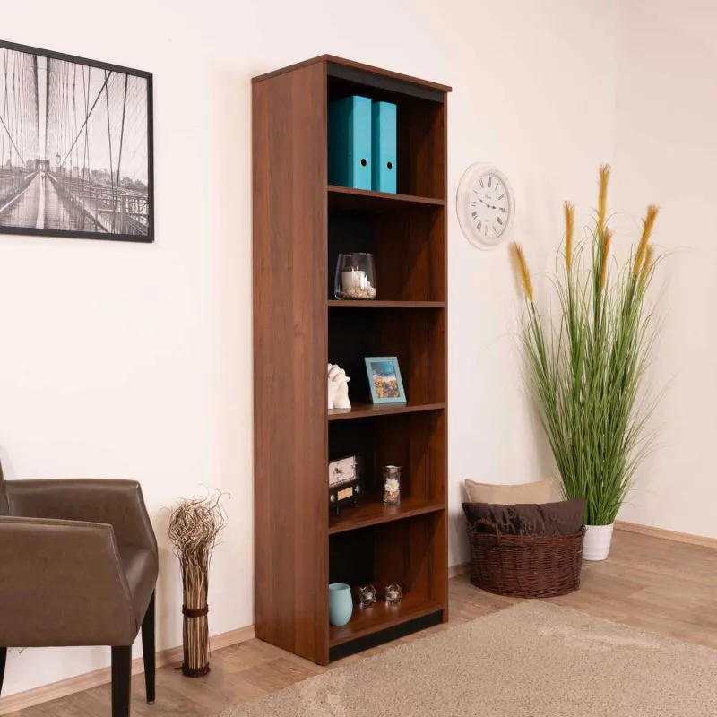 Regal Mojokerto 12, Farbe: Walnuss / Schwarz - Abmessungen: 194 x 55 x 39 cm (H x B x T)