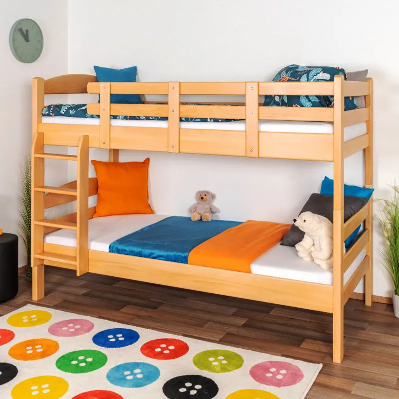 Etagenbett 90 x 200 cm | Massivholz: Buche | Natur Lackiert | umbaubar in zwei Einzelbetten | Premium-Qualität | inkl. Rollroste Abbildung