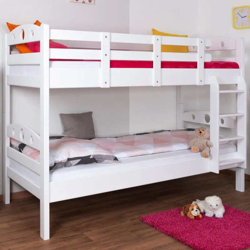 Etagenbett 90 x 190 cm | Massivholz: Buche | Weiß Lackiert | umbaubar in zwei Einzelbetten | Premium-Qualität | inkl. Rollroste Abbildung
