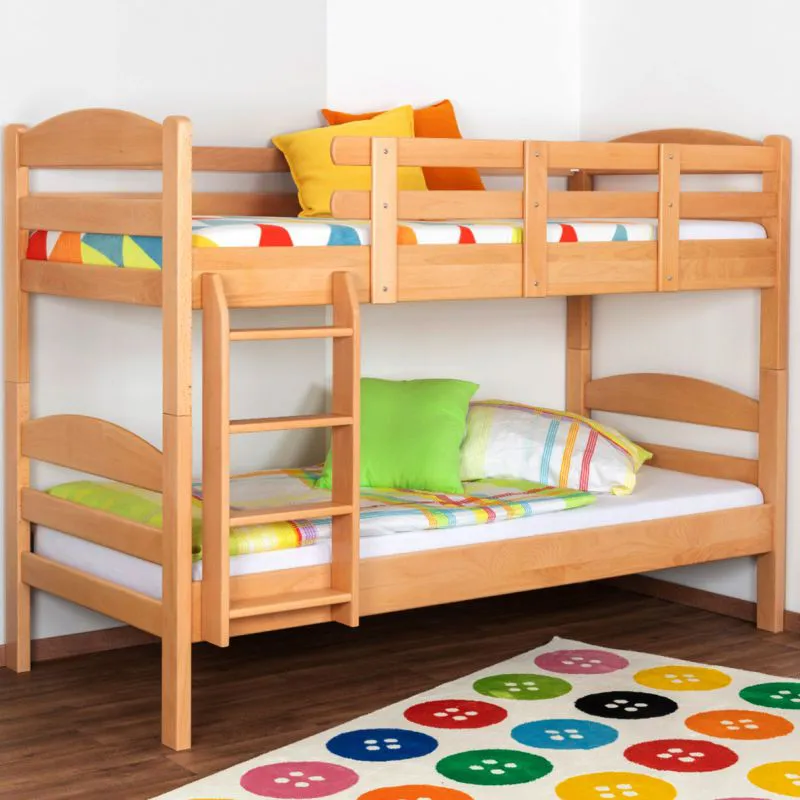 Etagenbett 90 x 200 cm | Massivholz: Buche | Natur Lackiert | umbaubar in zwei Einzelbetten | Premium-Qualität | inkl. Rollroste Abbildung