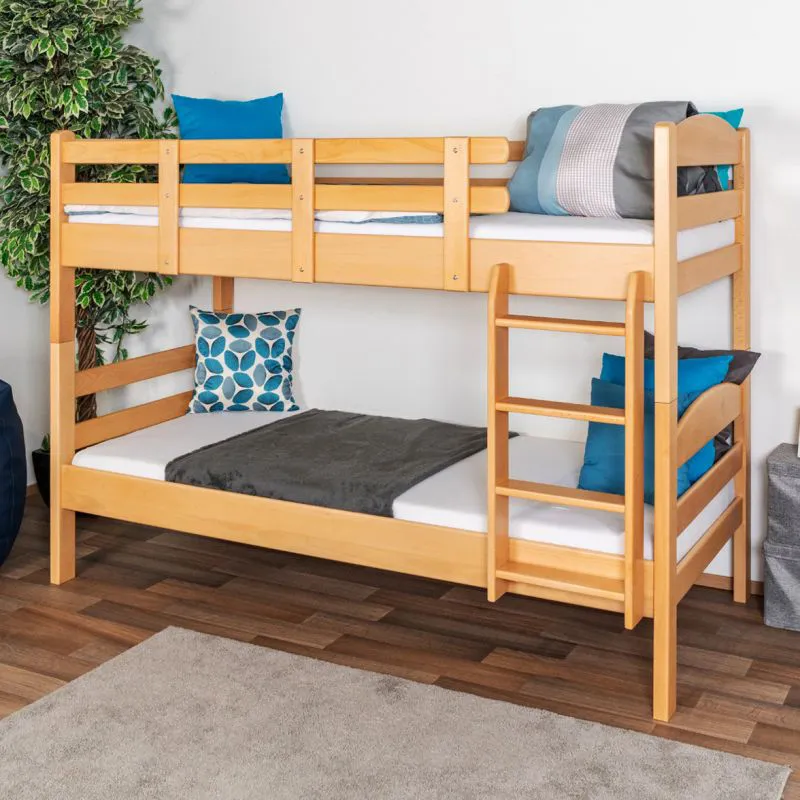 Jugendstockbett 90 x 190 cm | Massivholz: Buche | Natur Lackiert | umbaubar in 2 Einzelbetten | Premium-Qualität | inkl. Rollroste Abbildung