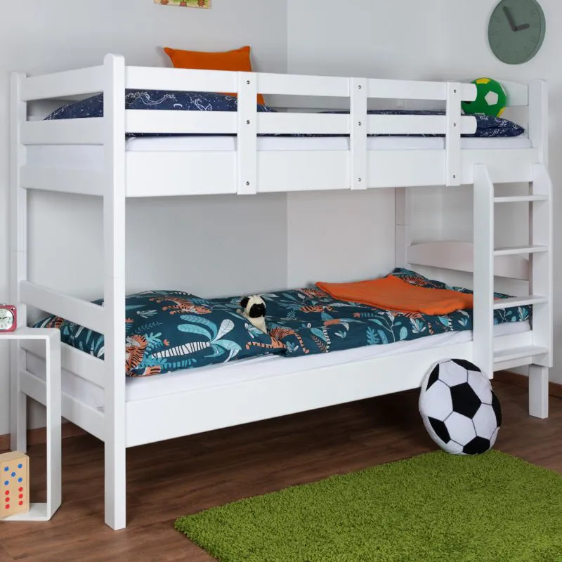 Jugendstockbett 90 x 190 cm | Massivholz: Buche | Weiß Lackiert | umbaubar in 2 Einzelbetten | Premium-Qualität | inkl. Rollroste Abbildung