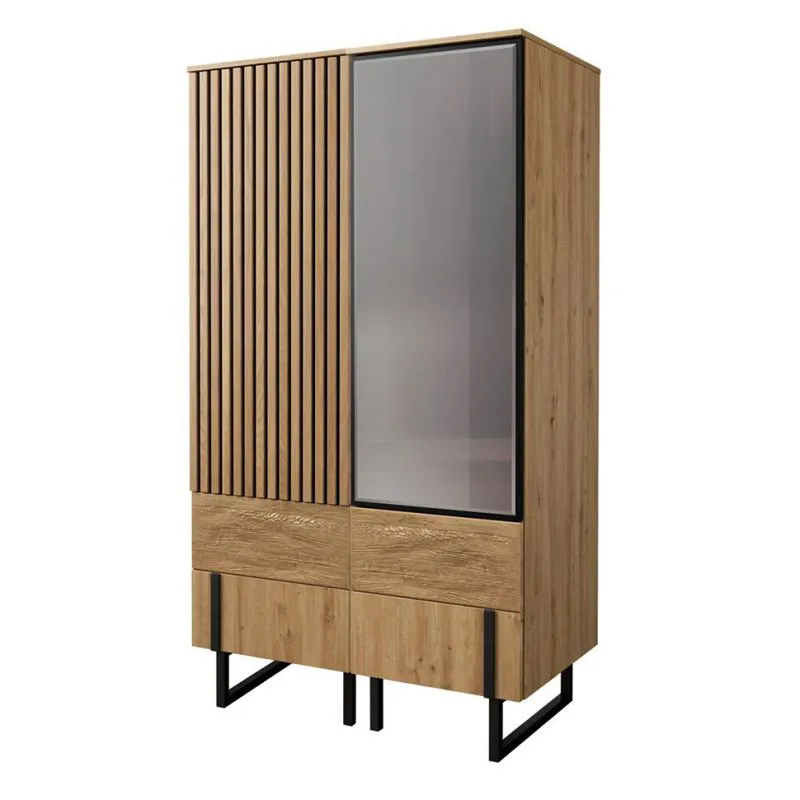 110 cm breiter Kleiderschrank mit 4 Türen | Farbe: Eiche / Schwarz Abbildung