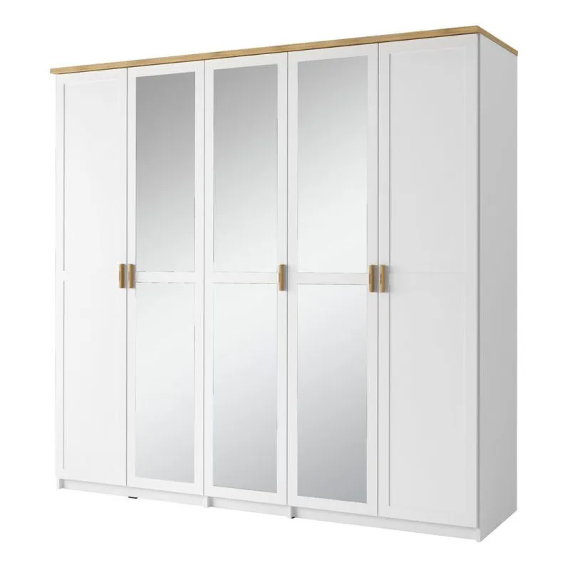 226 cm breiter Kleiderschrank mit 5 Türen | Farbe: Eiche / Weiß Abbildung