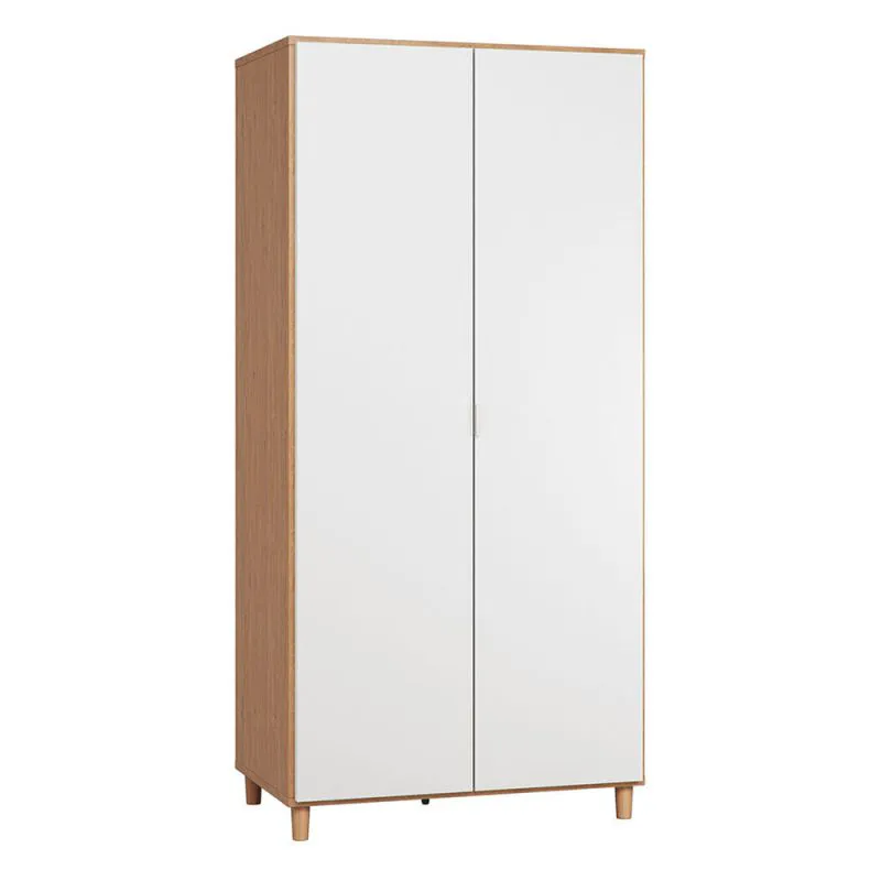 93 cm breiter Kleiderschrank mit 2 Türen | Farbe: Eiche / Weiß Abbildung