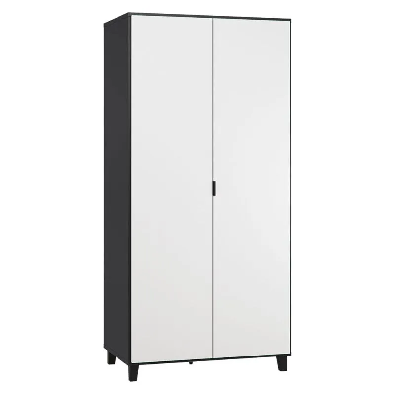 93 cm breiter Kleiderschrank mit 2 Türen | Farbe: Schwarz / Weiß Abbildung