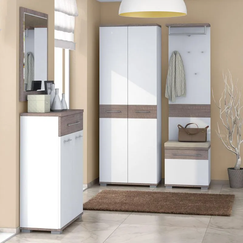 Kleiderschrank, Farbe: Eiche Dunkelbraun / Weiß - Abmessungen: 189 x 68 x 35 cm (H x B x T) Abbildung
