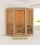 Sauna Tirreni | 38 mm Wandstärke | Nordische Fichte | 159 x 159 x 210 cm | 2 Superior Liegen | mit Klarglas Tür | inkl. Kopfstütze | Steck-Schraubsystem