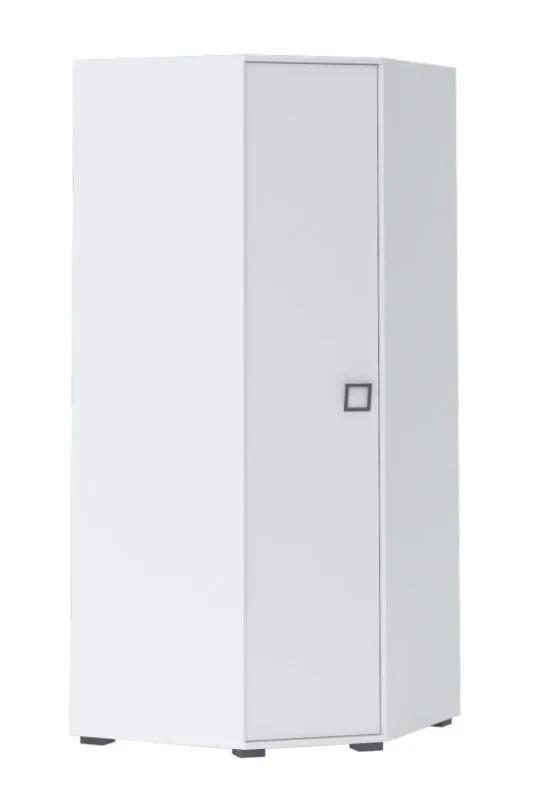 Kinderzimmer - Drehtürenschrank / Eckkleiderschrank Benjamin 15, Farbe: Weiß - Abmessungen: 198 x 86 x 86 cm (H x B x T)