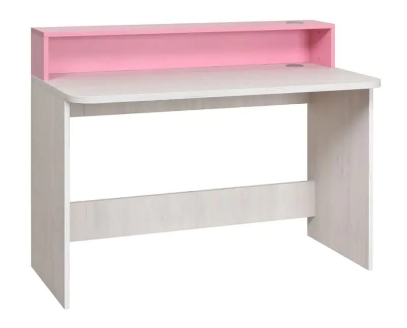 Kinderzimmer - Schreibtisch Luis 04, Farbe: Eiche Weiß / Rosa - 93 x 120 x 60 cm (H x B x T)
