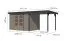 Holz Gartenhaus mit Anbaudach wassergrau/anthrazit – langlebige Stahlecken, witterungsbeständiges Pultdach, Doppelflügeltür mit Zylinderschloss 6,35m²