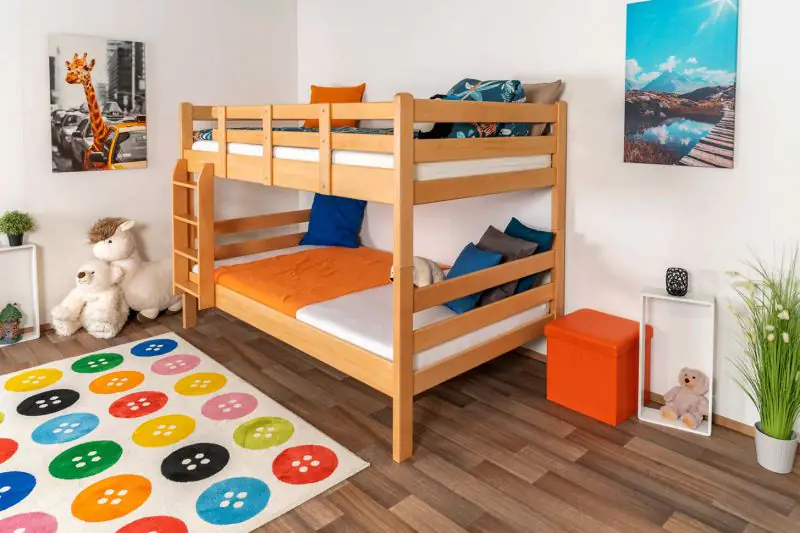 Stockbett für Kinder 120 x 200 cm | umbaubar in zwei Einzelbetten | Massivholz: Buche | Natur Lackiert | inkl. Rollroste Abbildung
