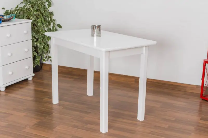 Massivholz Tisch 60x100 cm Kiefer, Farbe: Weiß Abbildung