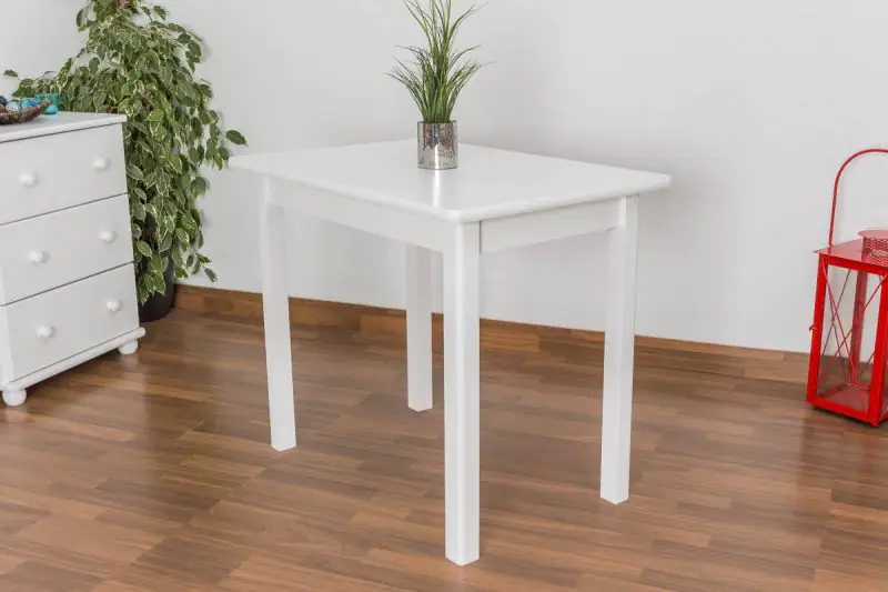 Massivholz Tisch 60x90 cm Kiefer, Farbe: Weiß Abbildung