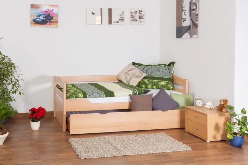 Buche Bett mit Schublade 90 x 200 cm Natur Abbildung