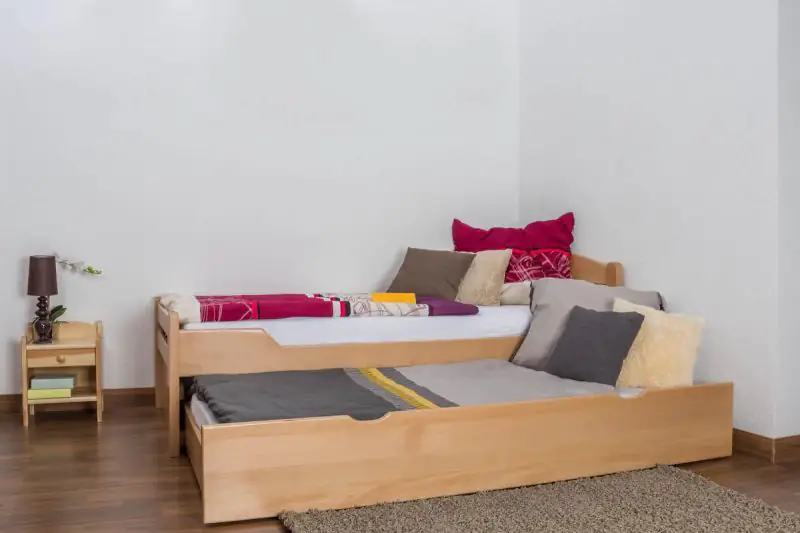 Buche Bett mit Schublade 90 x 200 cm Natur Abbildung