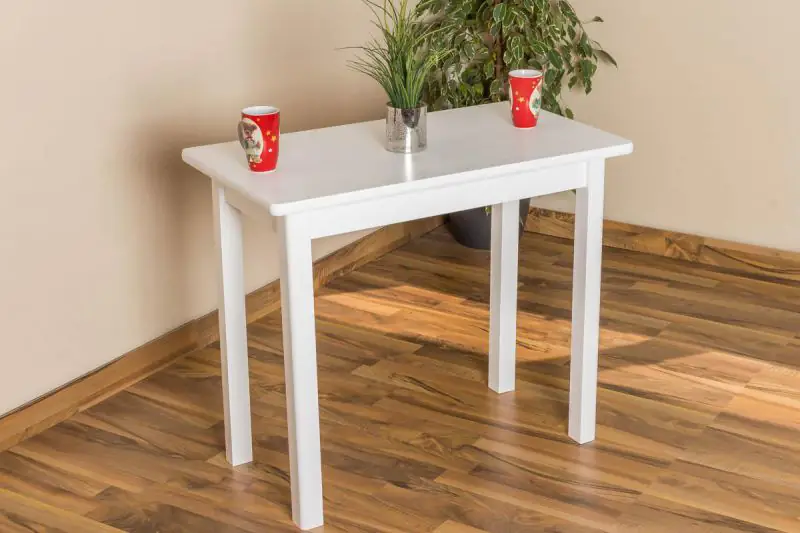 Massivholz Tisch 50x90 cm Kiefer, Farbe: Weiß Abbildung