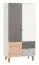 Jugendzimmer - Drehtürenschrank / Kleiderschrank Syrina 04, Farbe: Weiß / Grau / Eiche - Abmessungen: 202 x 104 x 55 cm (H x B x T)