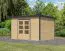Holz Gartenhaus aus nordischer Fichte, naturbelassen/anthrazit, Trapezblech-Pultdach robust, Doppelflügeltür mit Lichtausschnitten, 3,60 × 2,40 m