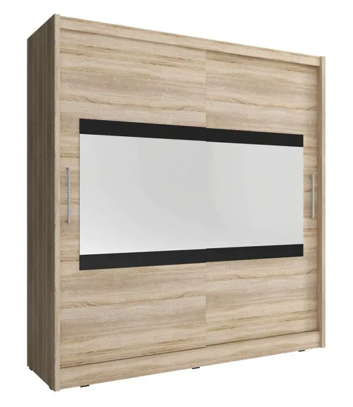 Moderner Kleiderschrank mit Spiegelstreifen Warbreck 51, Farbe: Eiche Sonoma - Abmessungen: 214 x 200 x 62 cm (H x B x T), mit genügend Stauraum