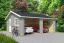 Doppel-Holzgarage H91 inkl. seitliche Eingangstür und Doppelfenster, 575 x 575 cm, Fichte Lichtgrau/Weiß, 44 mm Blockbohlenhaus, 3,00 m², Satteldach