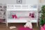 Etagenbett / Stockbett "Easy Premium Line" K18/n, Kopfteil mit Löchern, Buche Vollholz massiv Weiß - 90 x 190 cm, (L x B) teilbar