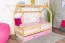 Kinderbett / Hausbett Kiefer Vollholz massiv natur D3, Schublade: Rosa, inkl. Lattenrost - Liegefläche: 80 x 160 cm (B x L)