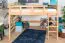Massivholz Hochbett für Kinder | Matratzenmaß: 160 x 190 cm | Natur Lackiert | umbaubar in Einzelbett | Premium-Qualität | inkl. Rollrost Abbildung