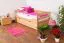 Kinderbett 90 x 200 cm | Massivholz: Buche | Natur Lackiert | inkl. 2. Liegeplatz 90 x 190 cm ausziehbar und 2 Rollrost Abbildung