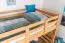 Massivholz Hochbett für Kinder | Matratzenmaß: 120 x 190 cm | Natur Lackiert | umbaubar in Einzelbett | Premium-Qualität | inkl. Rollrost Abbildung